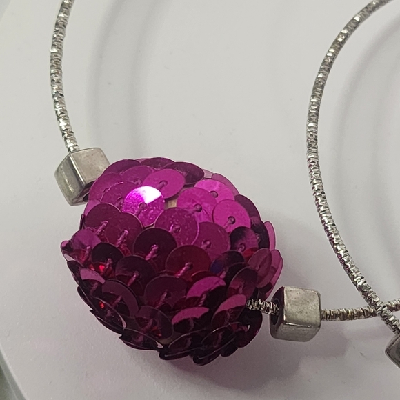 Large Silver Statement Hoop Earrings with Fuchsia Pink Sequin Disco Ball New - Picture 3 of 7